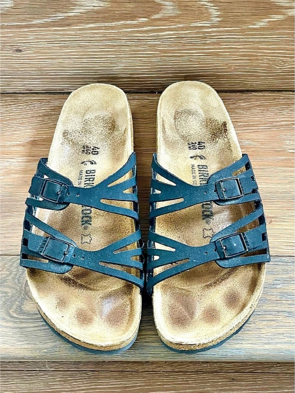 Birkenstock Black Leather Suede Sandals Size 9.5 EU 40
